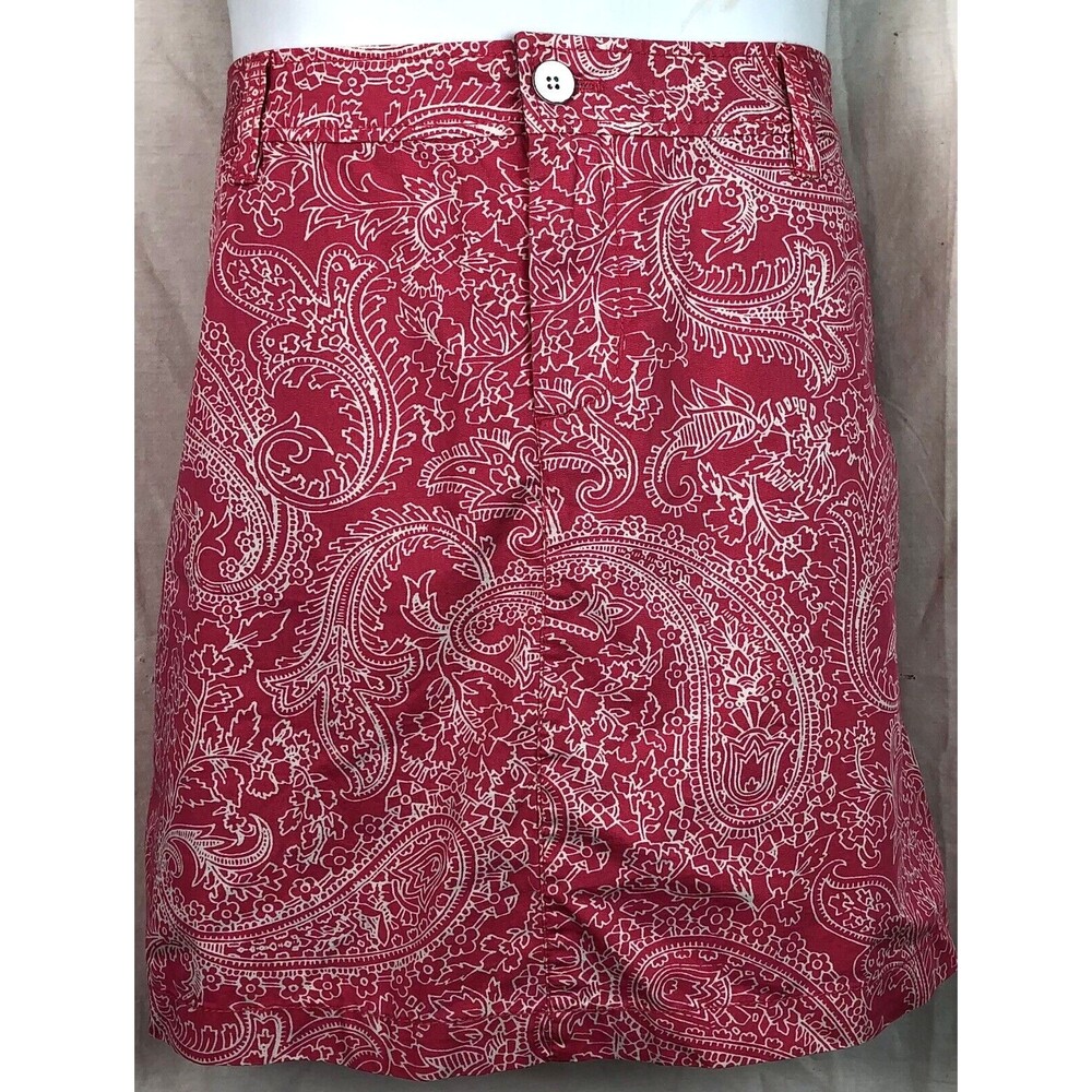 NWT GH Bass Straight skirt 12 pink/white paisley above knee 36” waist Button/Zip